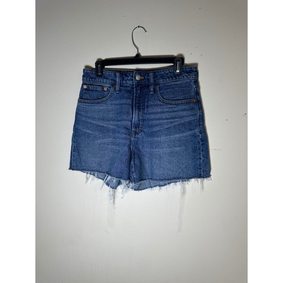 Denim Shorts Raw Hem Blue Wash Casual Summer High Rise - Picture 3 of 6